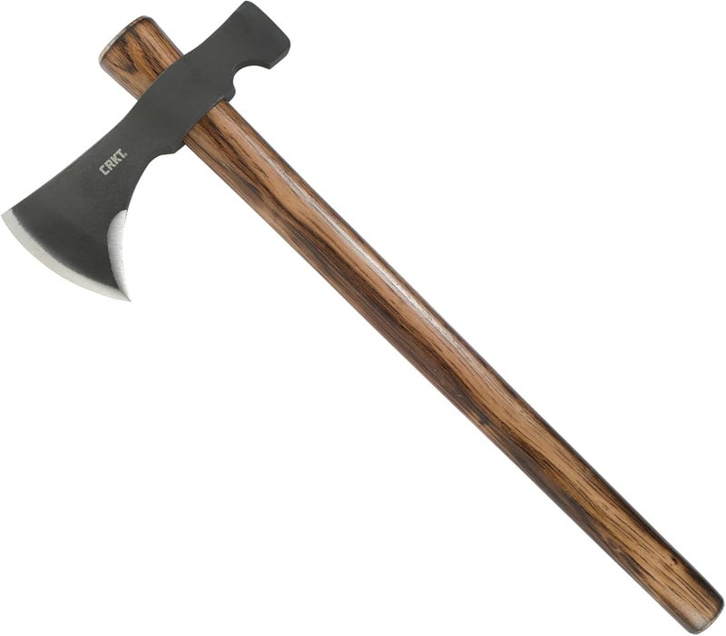 CRKT Black Woods Chogan T-Hawk Outdoor Survival Tomahawk: 1055 Carbon Steel Plain Edge Blade, Tennessee Hickory Handle, with Leather Sheath, 2730KS - Image 1